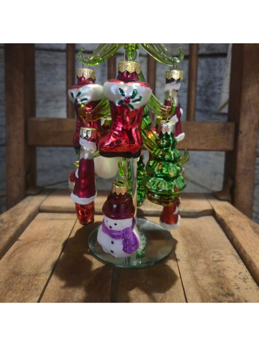 Vintage glass Christmas Tree with Mini mercury Ornaments Hand Blown snowman 8" - Picture 5 of 13